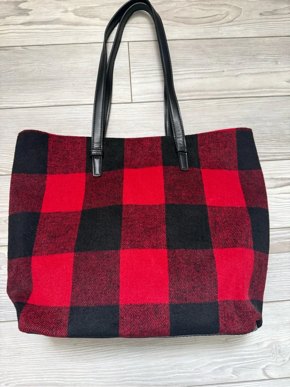 dressbarn Red and Black Plaid Tote with Black Handles